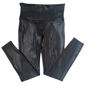 SPANX Faux Leather Glossy Black Leggings Size Large Great Condition